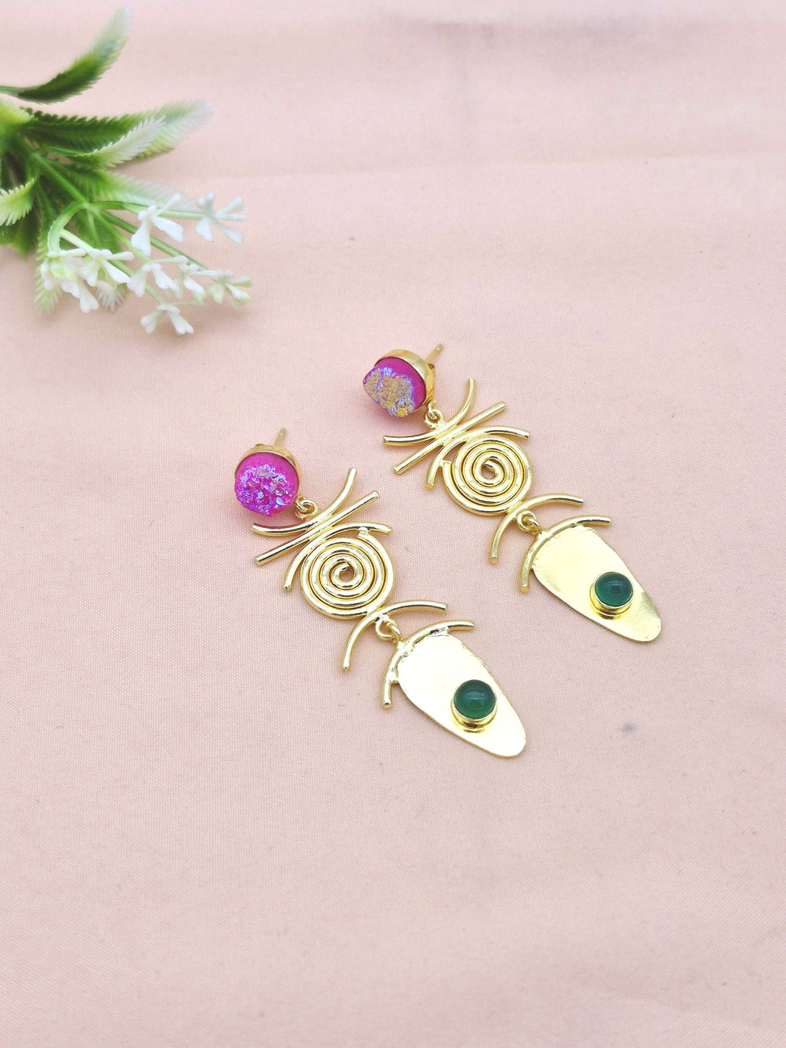 Stunning Gold Plated Dangle Earrings –  Semi Precious Stone Jewelry
