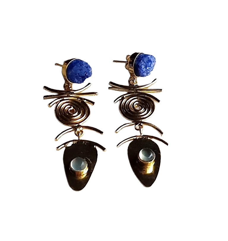 Stunning Gold Plated Dangle Earrings –  Semi Precious Stone Jewelry