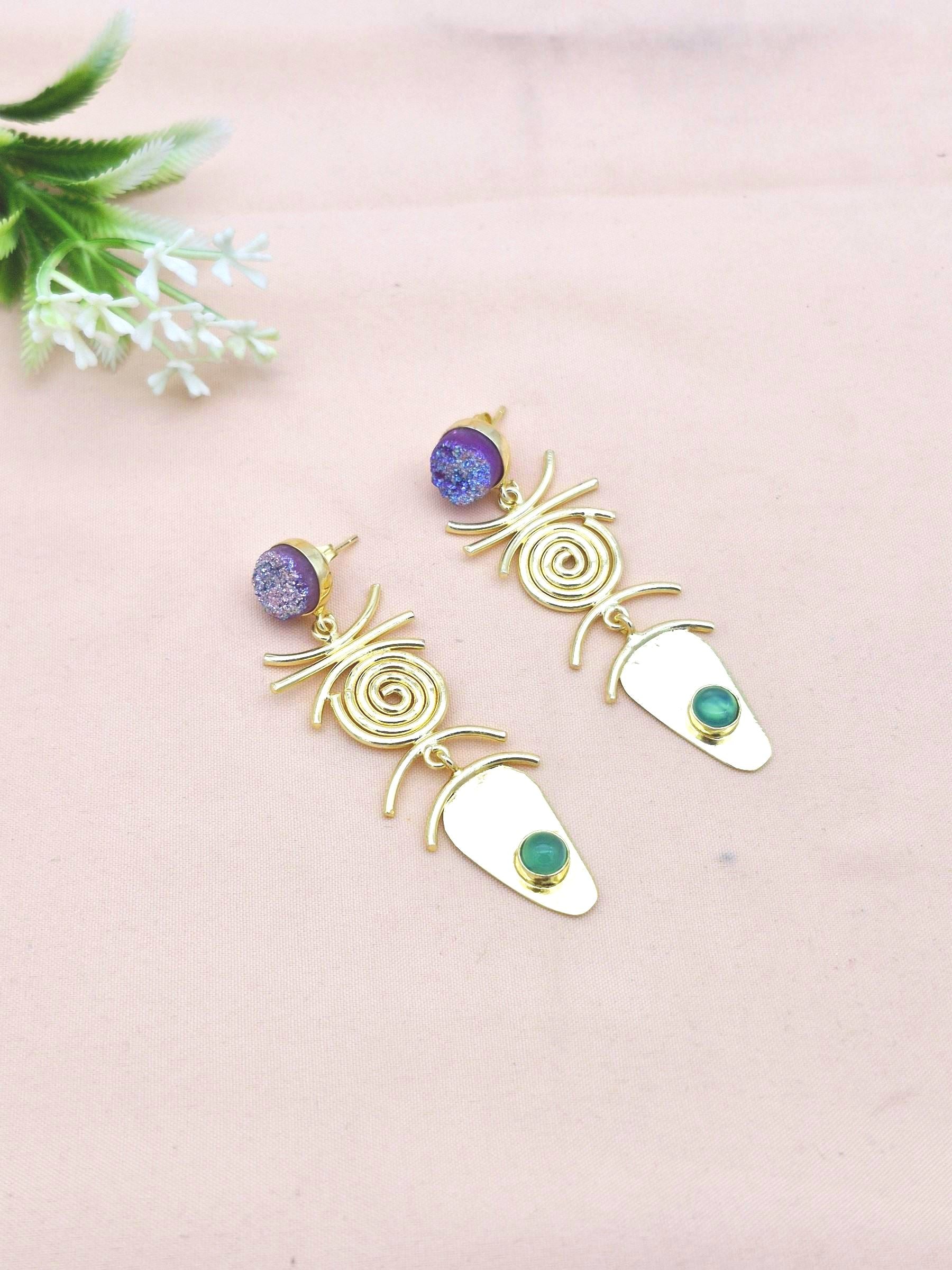 Stunning Gold Plated Dangle Earrings –  Semi Precious Stone Jewelry
