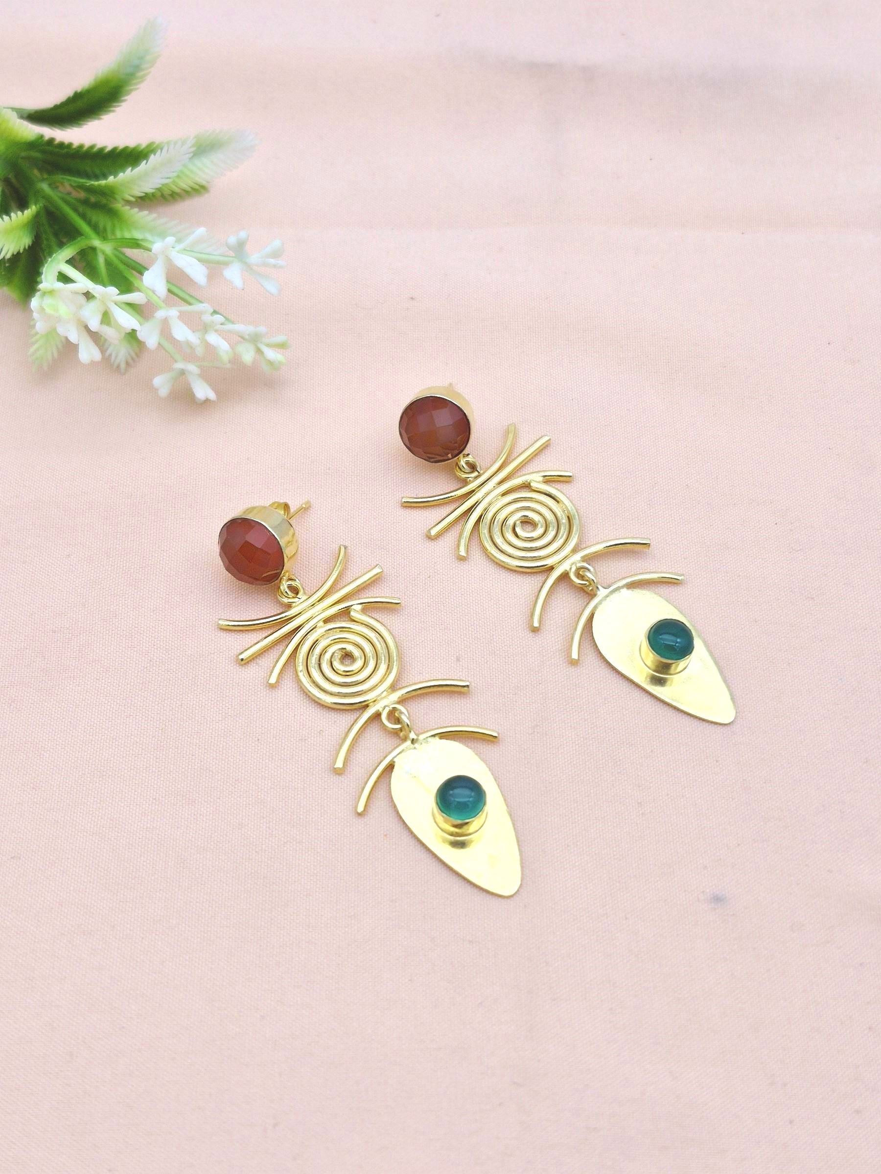 Stunning Gold Plated Dangle Earrings –  Semi Precious Stone Jewelry