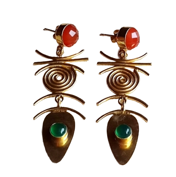 Stunning Gold Plated Dangle Earrings –  Semi Precious Stone Jewelry