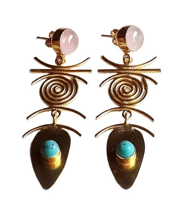 Stunning Gold Plated Dangle Earrings –  Semi Precious Stone Jewelry