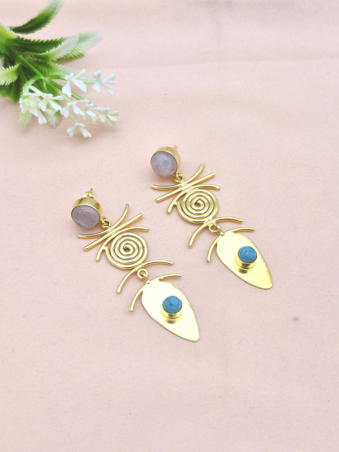 Stunning Gold Plated Dangle Earrings –  Semi Precious Stone Jewelry