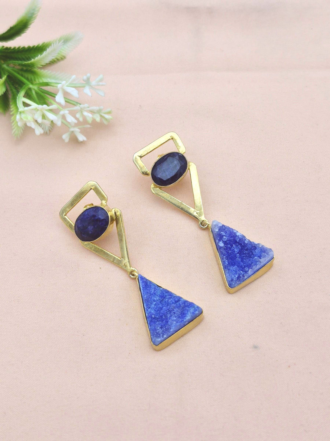 Stunning Gold Plated Dangle Earrings –  Semi Precious Stone Jewelry