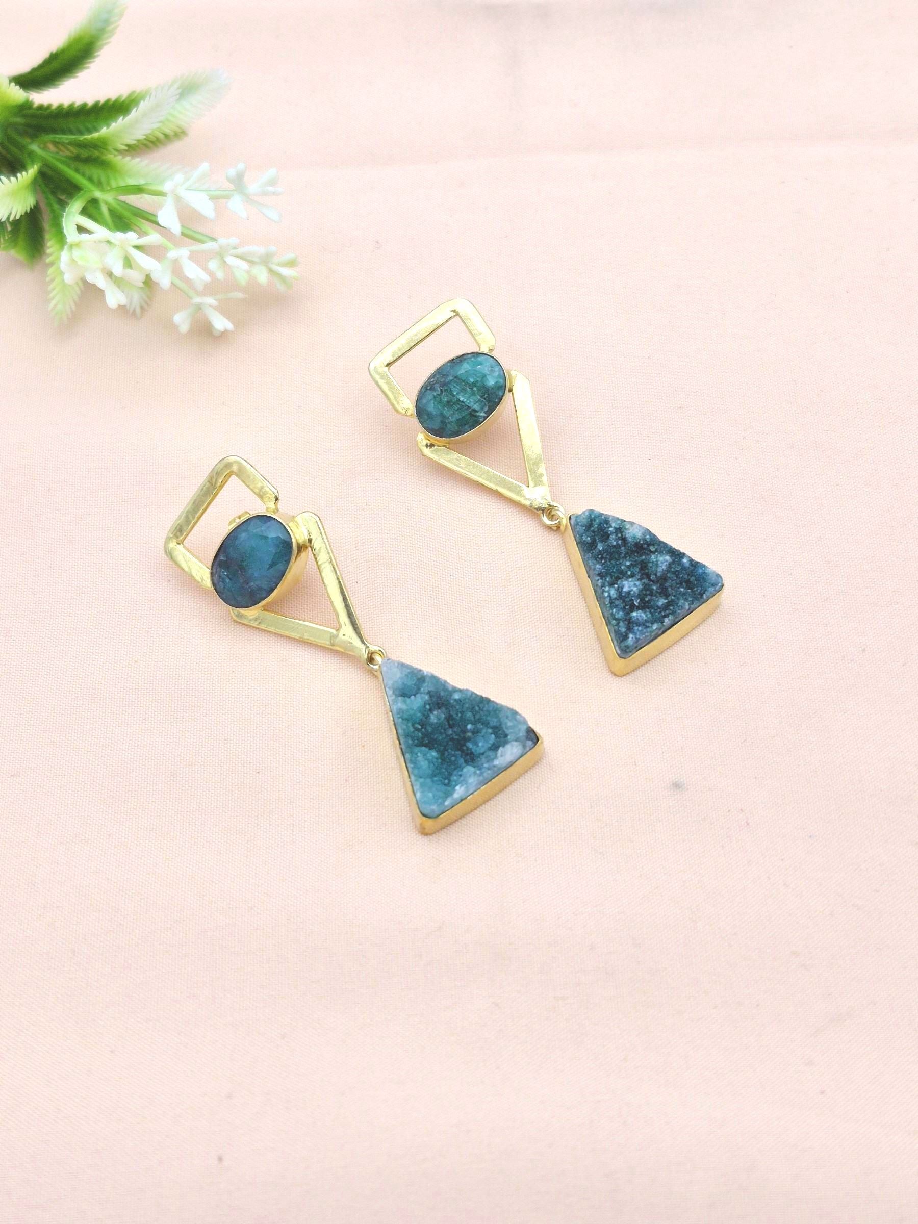 Stunning Gold Plated Dangle Earrings –  Semi Precious Stone Jewelry