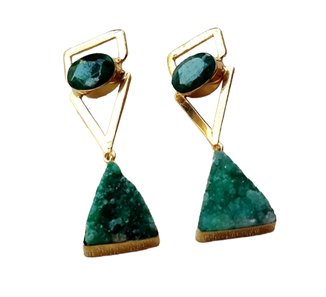 Stunning Gold Plated Dangle Earrings –  Semi Precious Stone Jewelry