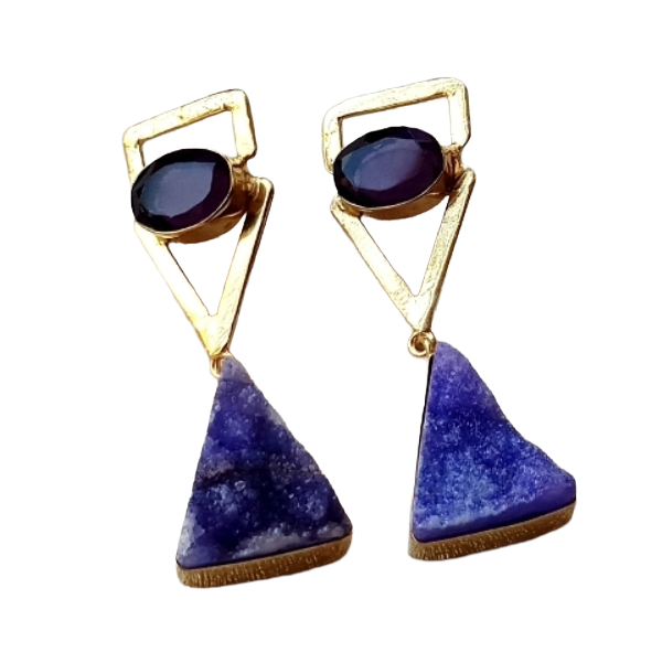 Stunning Gold Plated Dangle Earrings –  Semi Precious Stone Jewelry