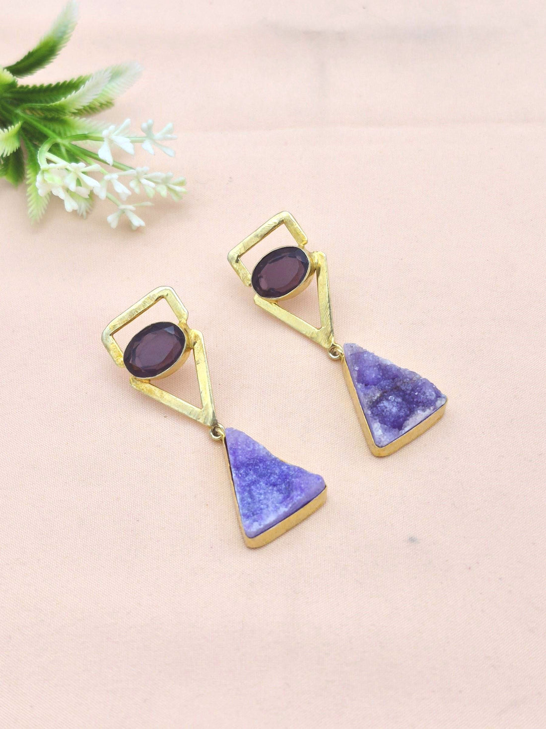Stunning Gold Plated Dangle Earrings –  Semi Precious Stone Jewelry