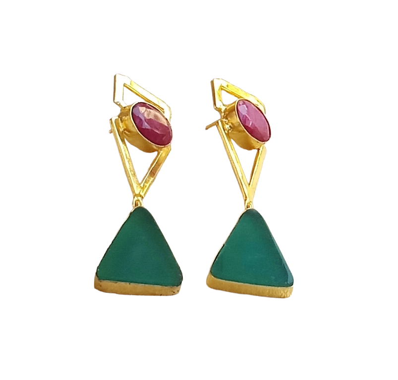 Stunning Gold Plated Dangle Earrings –  Semi Precious Stone Jewelry