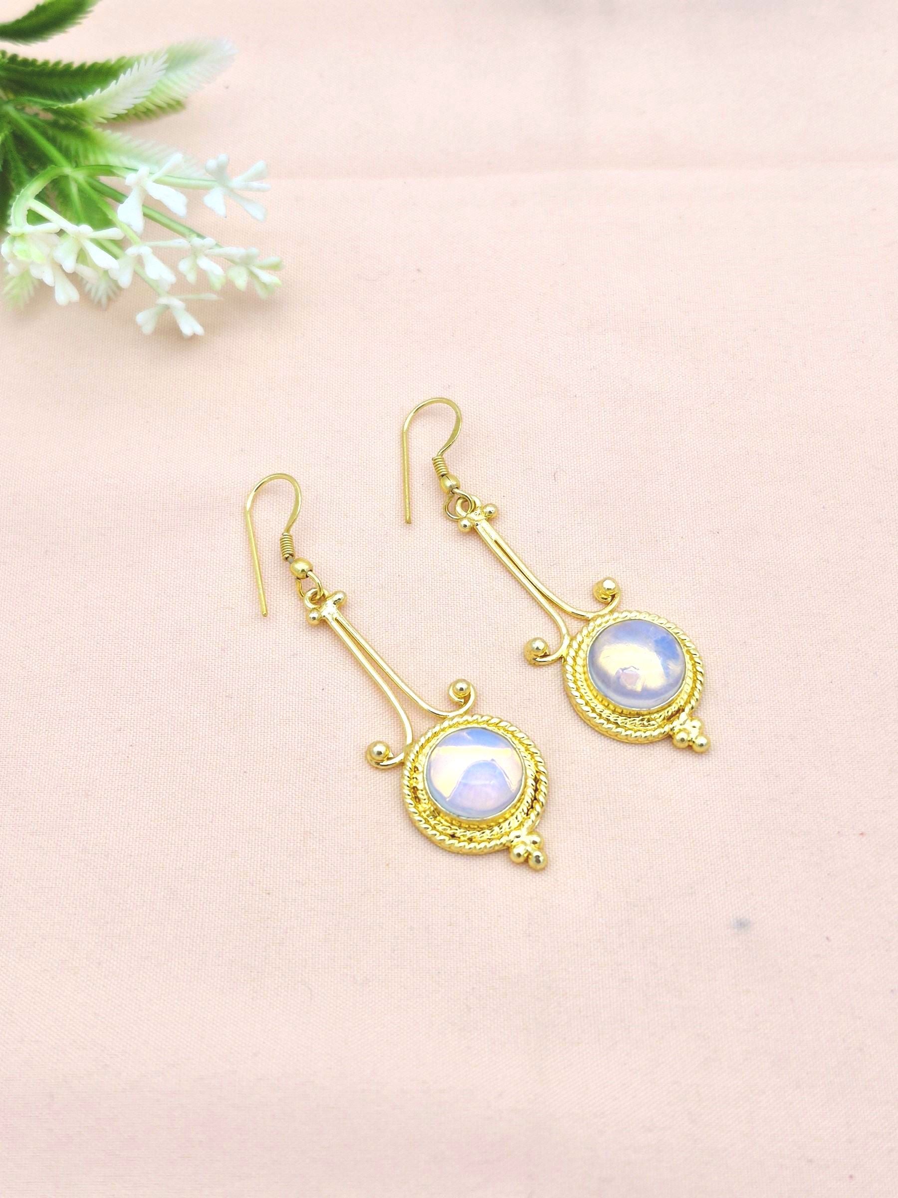 Awesome Gold Plated Dangle Earrings –  Semi Precious Stone Jewelry