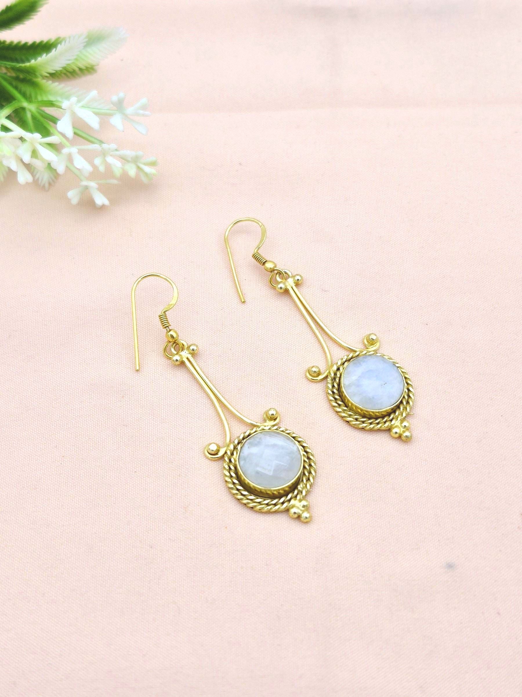 Awesome Gold Plated Dangle Earrings –  Semi Precious Stone Jewelry