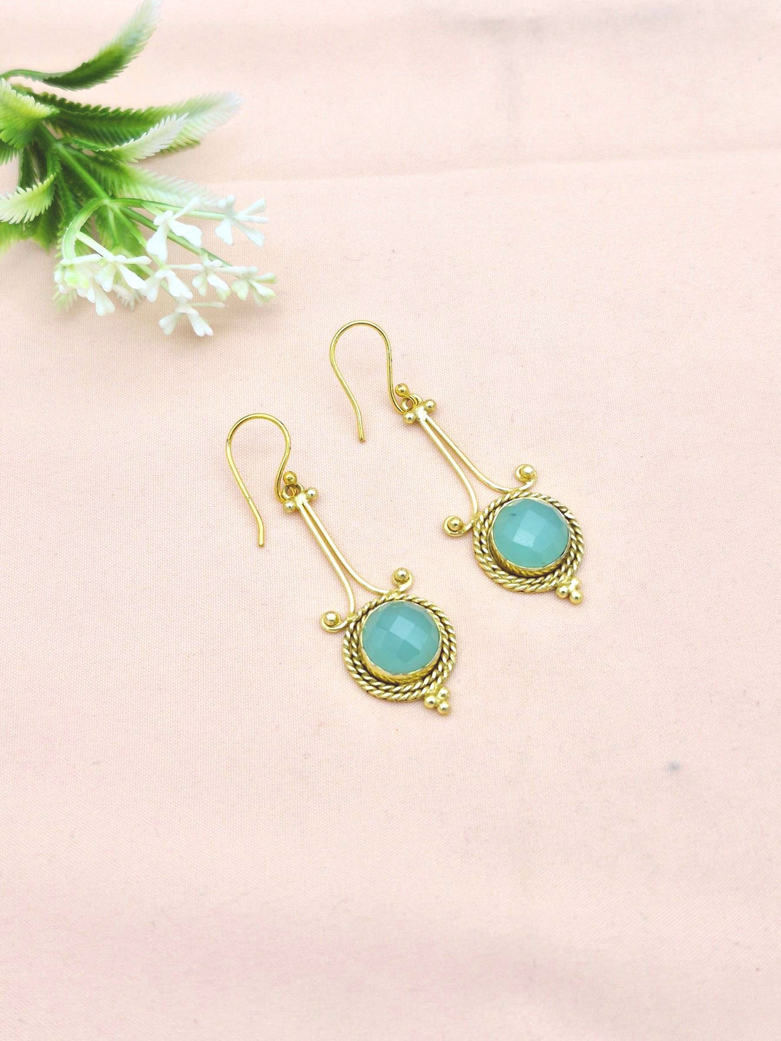 Awesome Gold Plated Dangle Earrings –  Semi Precious Stone Jewelry