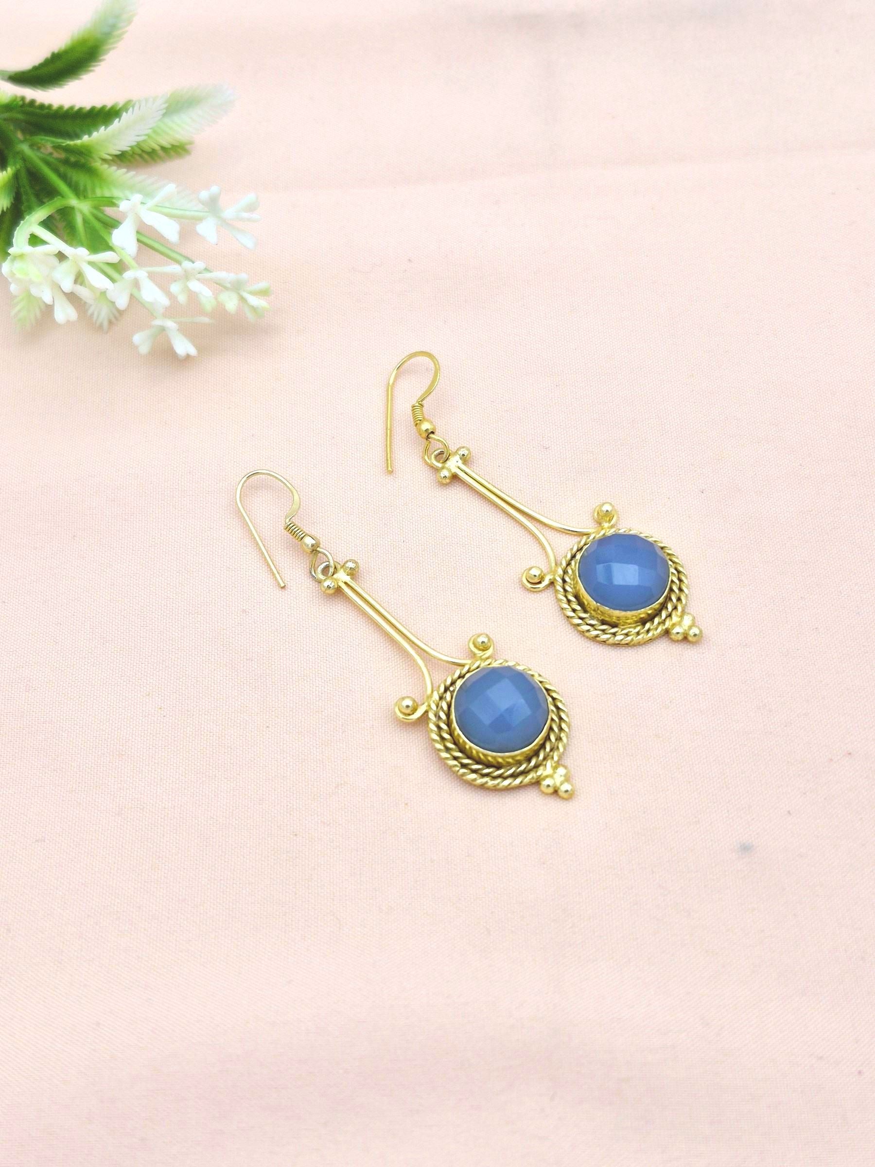 Awesome Gold Plated Dangle Earrings –  Semi Precious Stone Jewelry