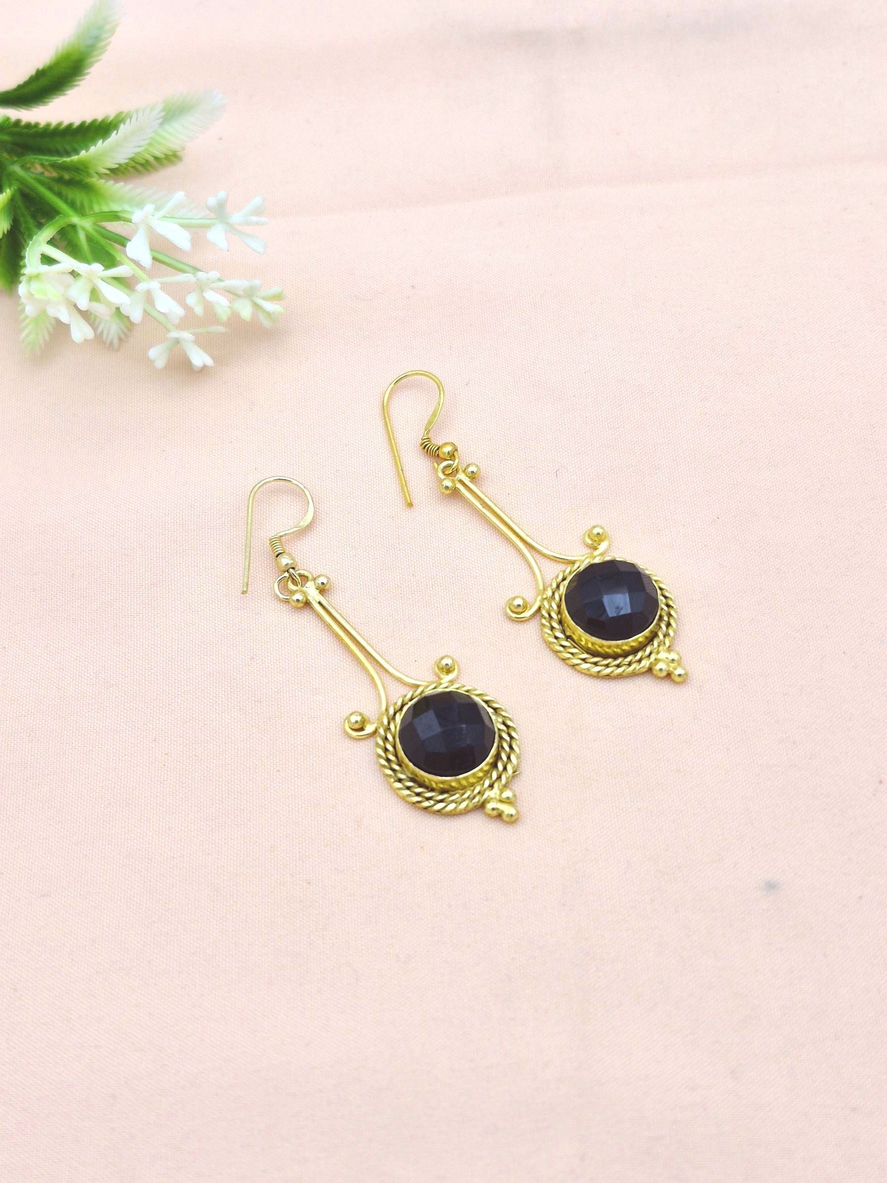 Awesome Gold Plated Dangle Earrings –  Semi Precious Stone Jewelry