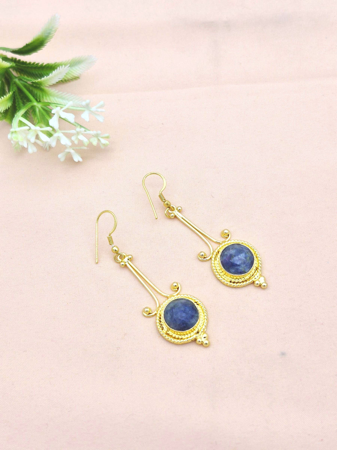 Awesome Gold Plated Dangle Earrings –  Semi Precious Stone Jewelry