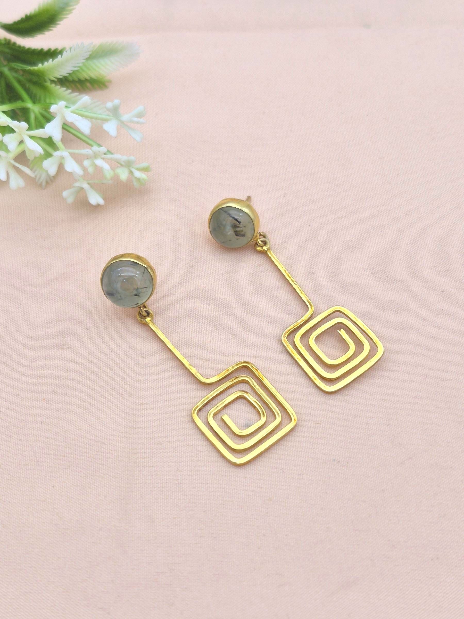 Gold Plated Dangle Earrings – Semi Precious Stone Light weight Charming Handcrafted Jewelry
