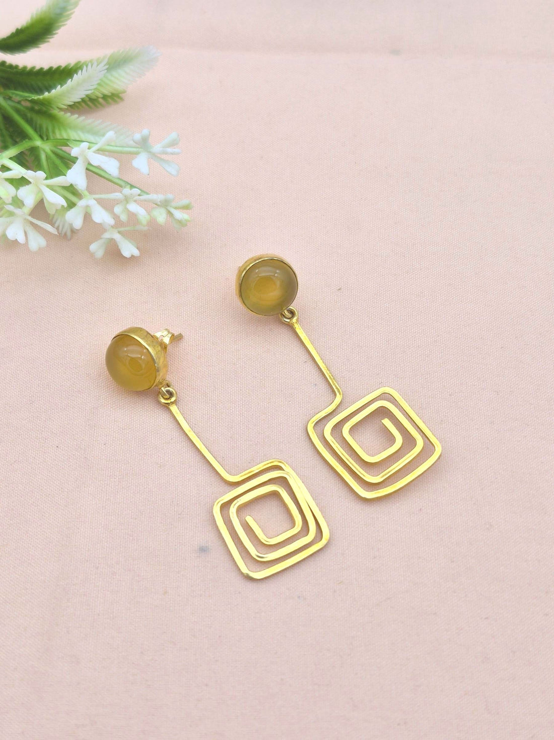 Gold Plated Dangle Earrings – Semi Precious Stone Light weight Charming Handcrafted Jewelry