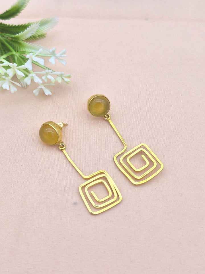 Gold Plated Dangle Earrings – Semi Precious Stone Light weight Charming Handcrafted Jewelry