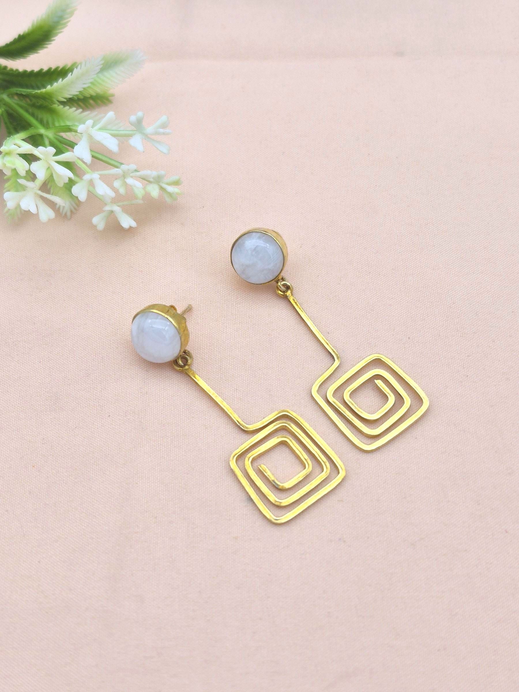 Gold Plated Dangle Earrings – Semi Precious Stone Light weight Charming Handcrafted Jewelry