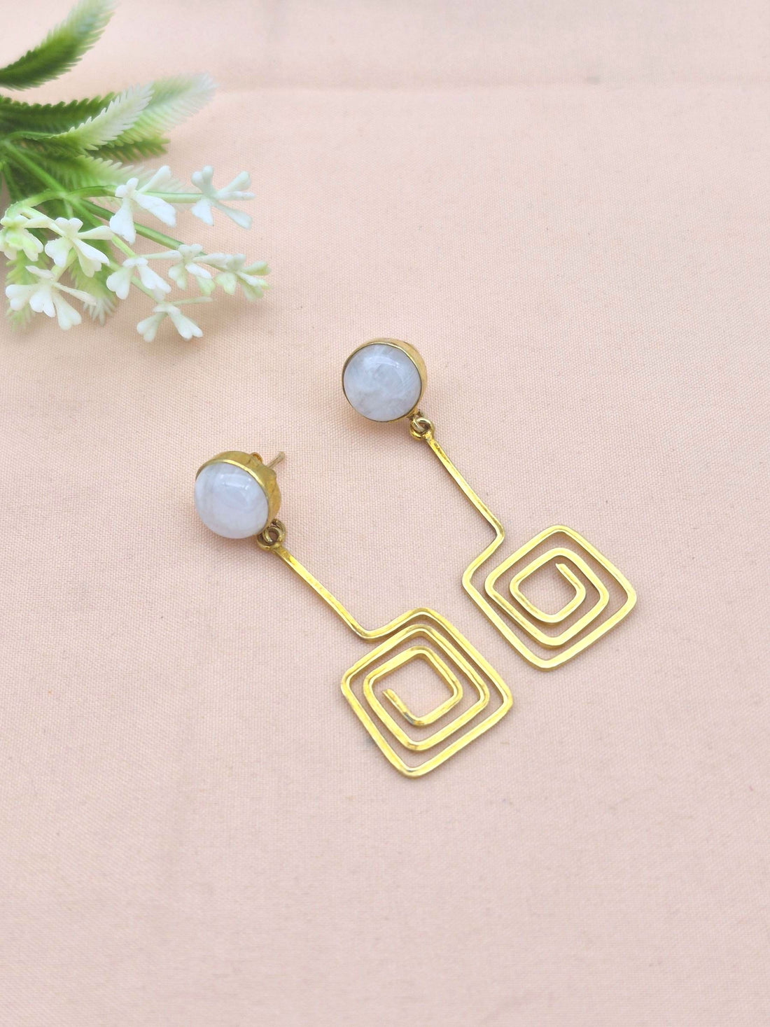 Gold Plated Dangle Earrings – Semi Precious Stone Light weight Charming Handcrafted Jewelry