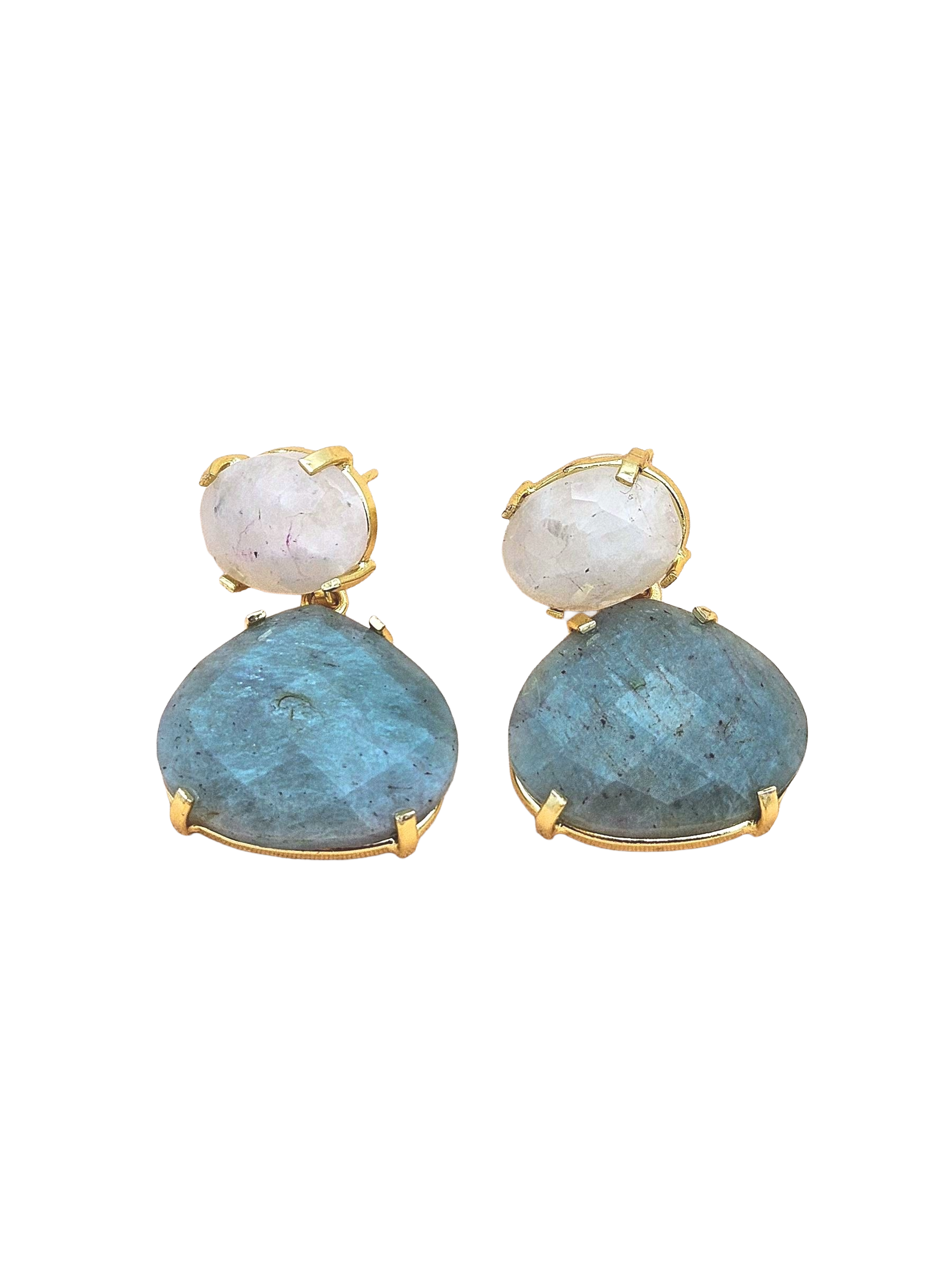 Stunning Gold Plated Fine Amazonite White Rainbow Prong Setting Charming Designer Dangle Drop Earrings