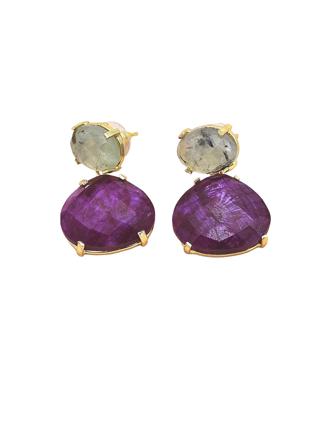 Stunning Gold Plated Fine Prehnite-Red Hathipara Prong Setting Charming Designer Dangle Drop Earrings