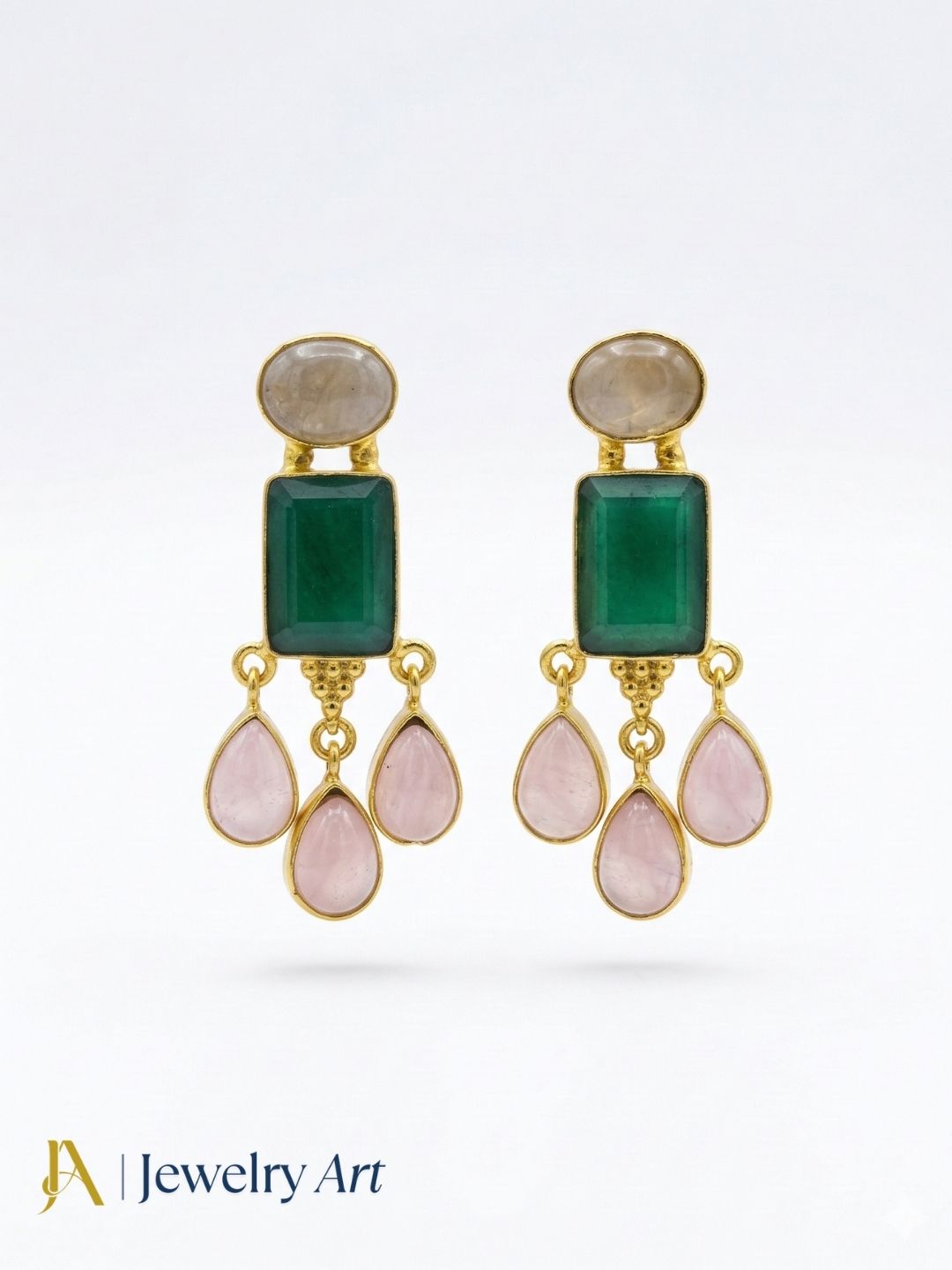 Charming Gold Plated Dangle Earrings –  Semi Precious Stone Light weight Jewelry