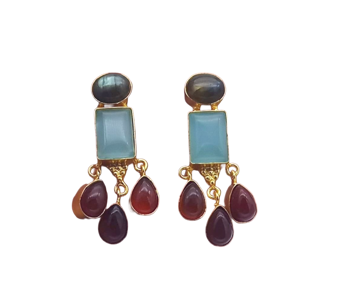 Charming Gold Plated Dangle Earrings –  Semi Precious Stone Light weight Jewelry