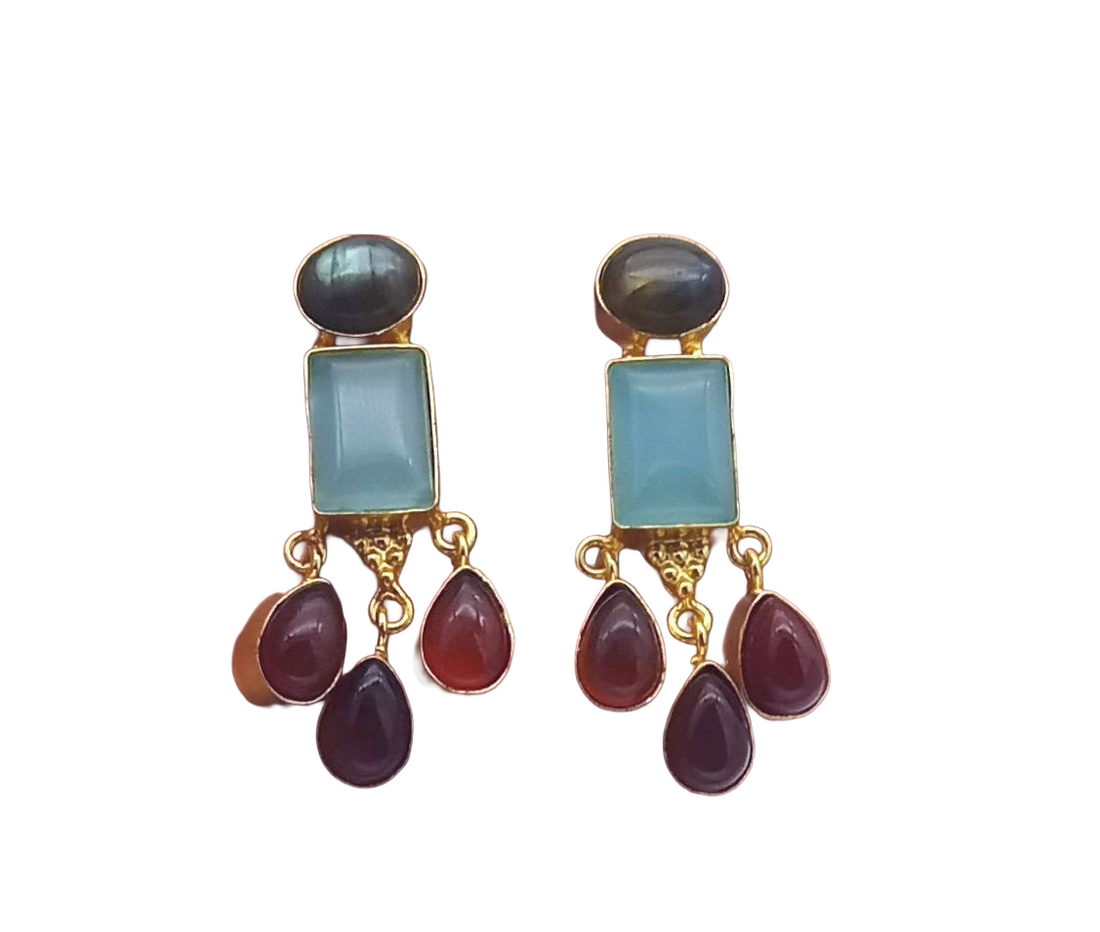 Charming Gold Plated Dangle Earrings –  Semi Precious Stone Light weight Jewelry