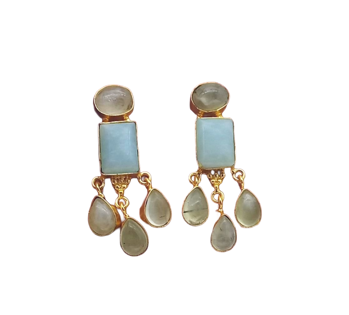 Charming Gold Plated Dangle Earrings –  Semi Precious Stone Light weight Jewelry