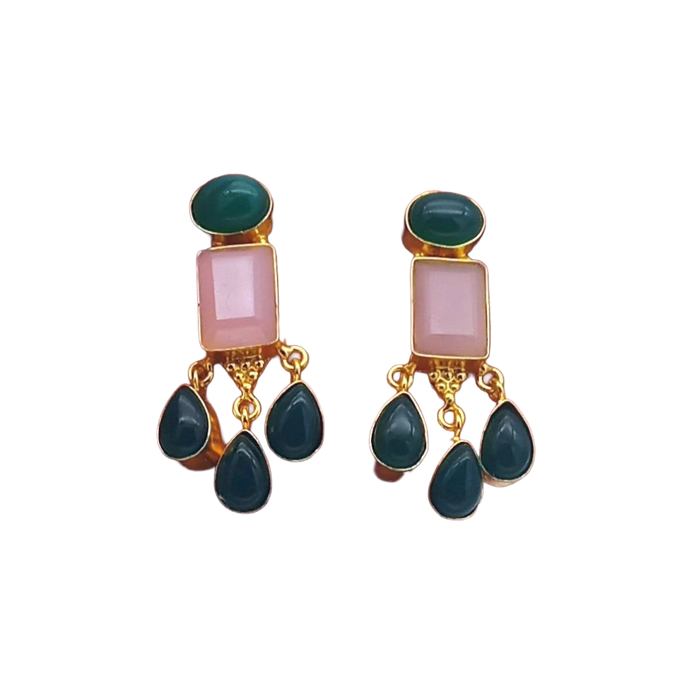 Charming Gold Plated Dangle Earrings –  Semi Precious Stone Light weight Jewelry