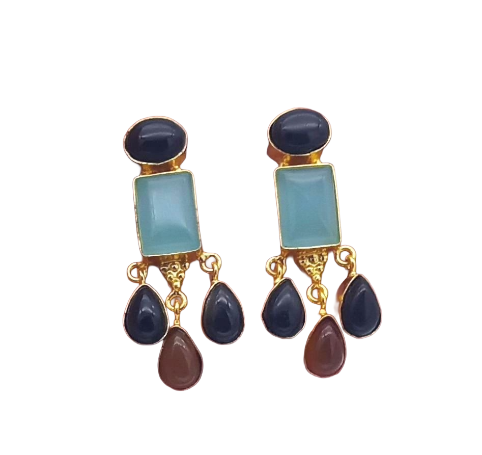Charming Gold Plated Dangle Earrings –  Semi Precious Stone Light weight Jewelry