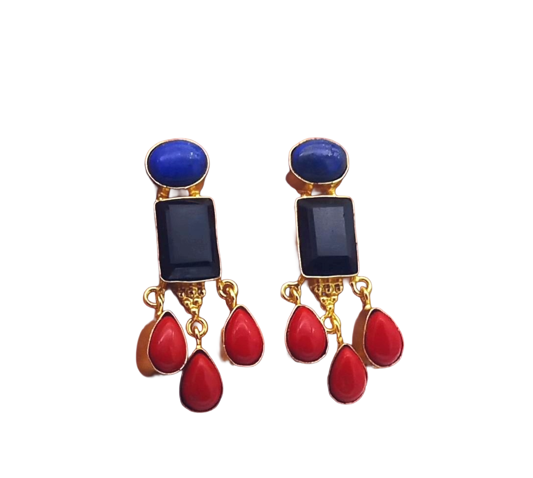 Charming Gold Plated Dangle Earrings –  Semi Precious Stone Light weight Jewelry