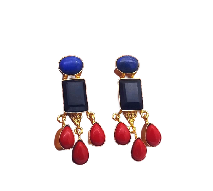 Charming Gold Plated Dangle Earrings –  Semi Precious Stone Light weight Jewelry