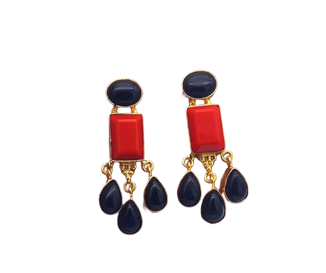 Charming Gold Plated Dangle Earrings –  Semi Precious Stone Light weight Jewelry
