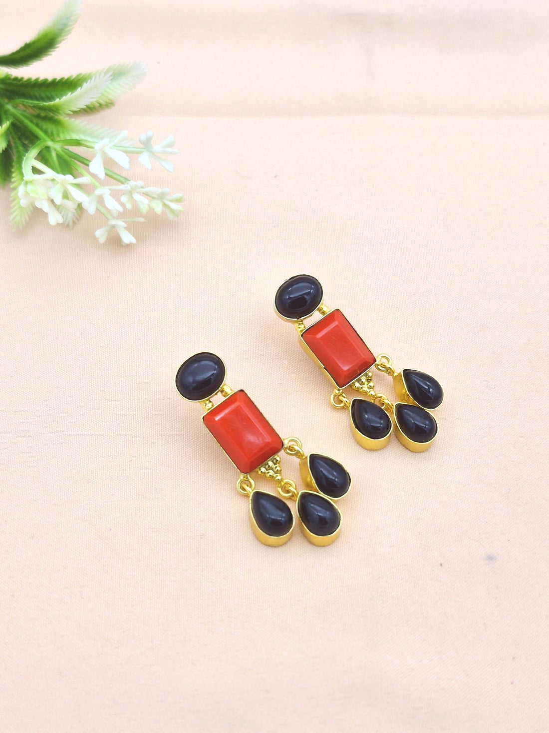 Charming Gold Plated Dangle Earrings –  Semi Precious Stone Light weight Jewelry