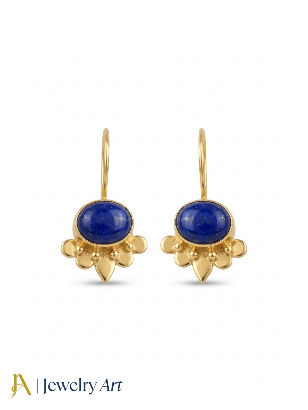 Gold plated daily wear earrings with deep blue lapis lazuli stone statement design
