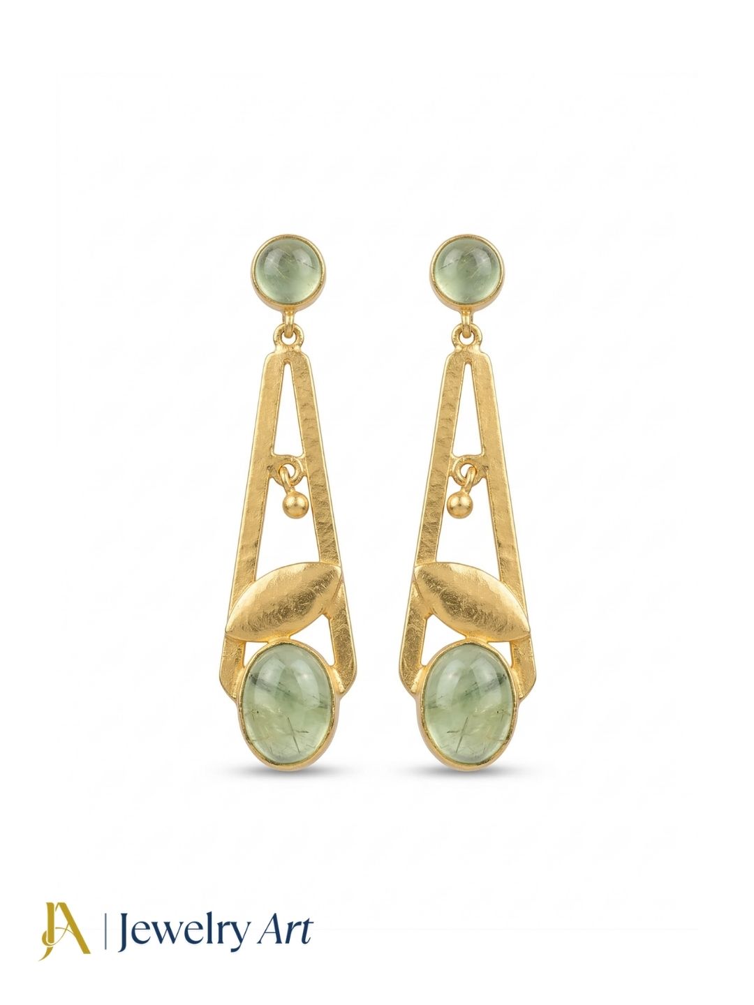 Handcrafted Gold Plated Dangle Earrings – Prehnite Semi Precious Stone Light weight Jewelry