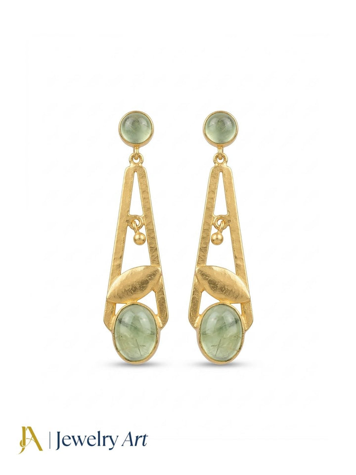 Handcrafted Gold Plated Dangle Earrings – Prehnite Semi Precious Stone Light weight Jewelry