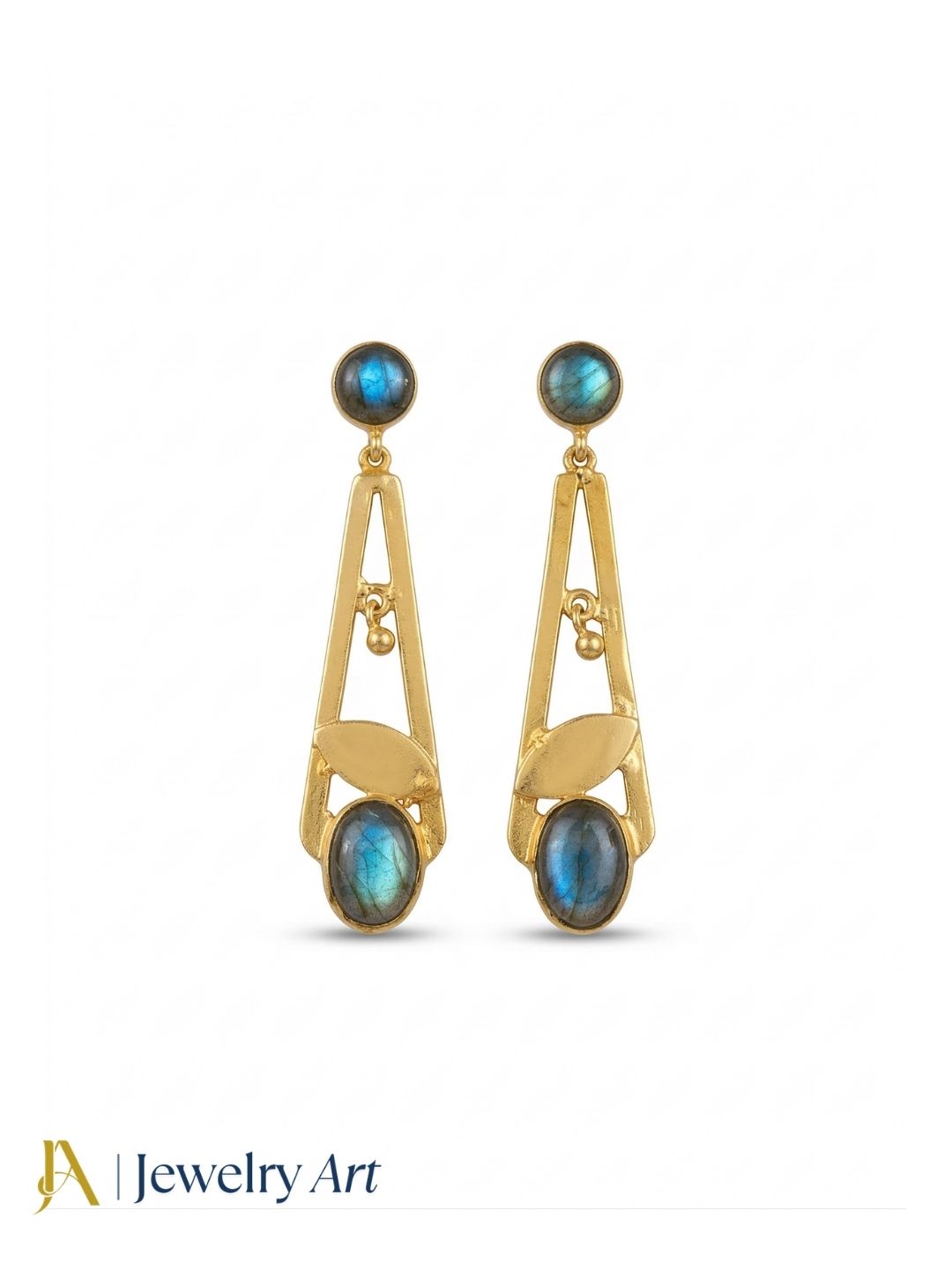 Handcrafted Gold Plated Dangle Earrings – Labradorite Semi Precious Stone Light weight Jewelry