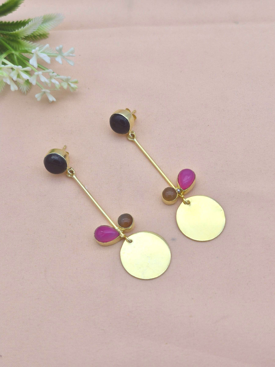 Charming Gold Plated Dangle Earrings – Semi Precious Stone Light weight Jewelry
