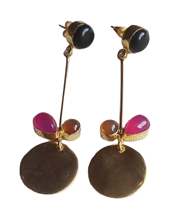 Charming Gold Plated Dangle Earrings – Semi Precious Stone Light weight Jewelry