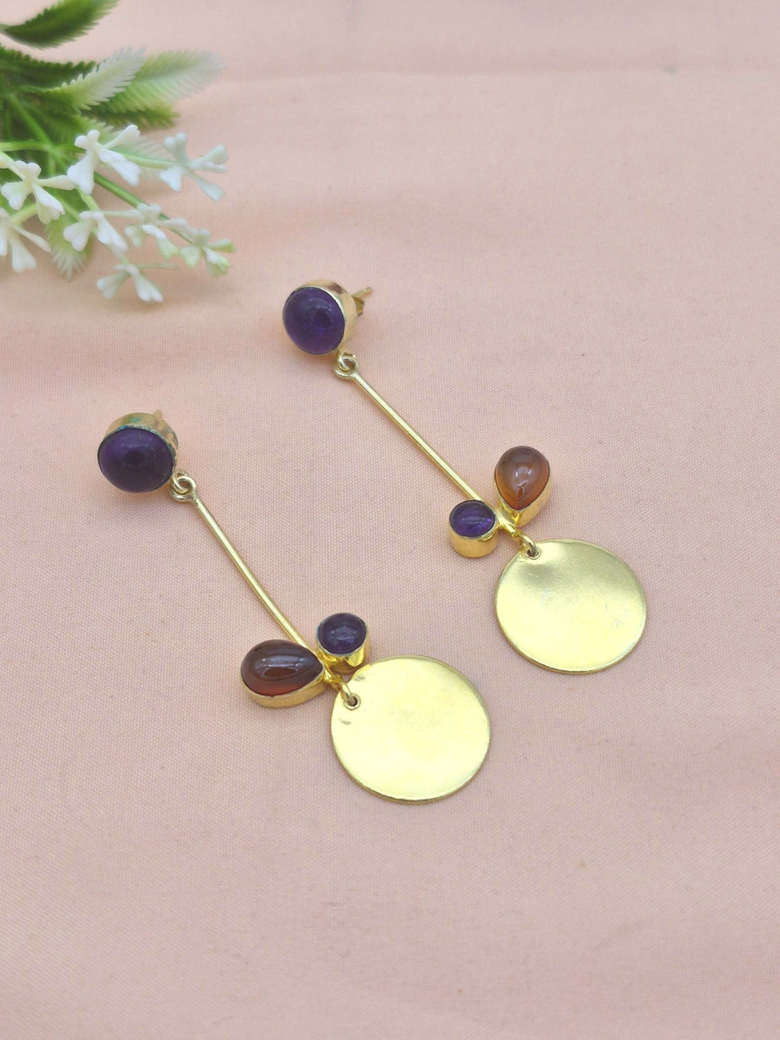 Charming Gold Plated Dangle Earrings – Semi Precious Stone Light weight Jewelry