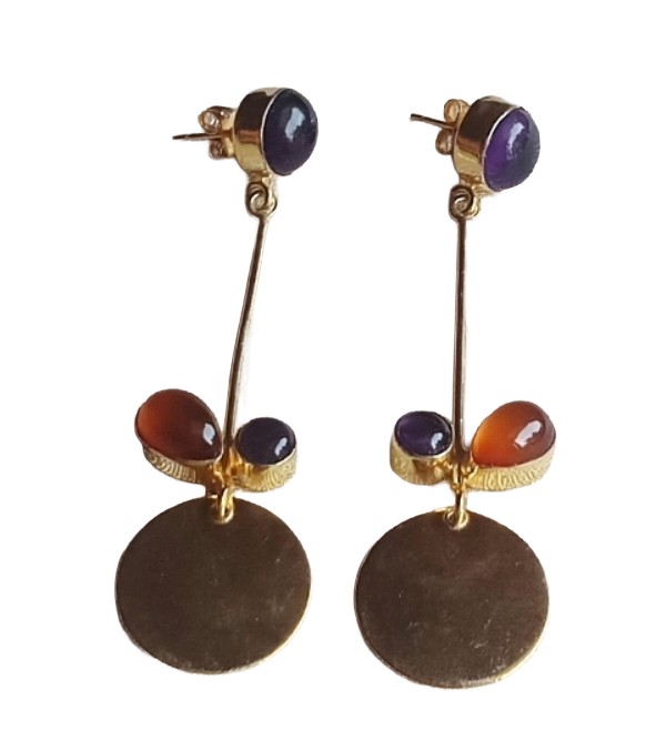 Charming Gold Plated Dangle Earrings – Semi Precious Stone Light weight Jewelry