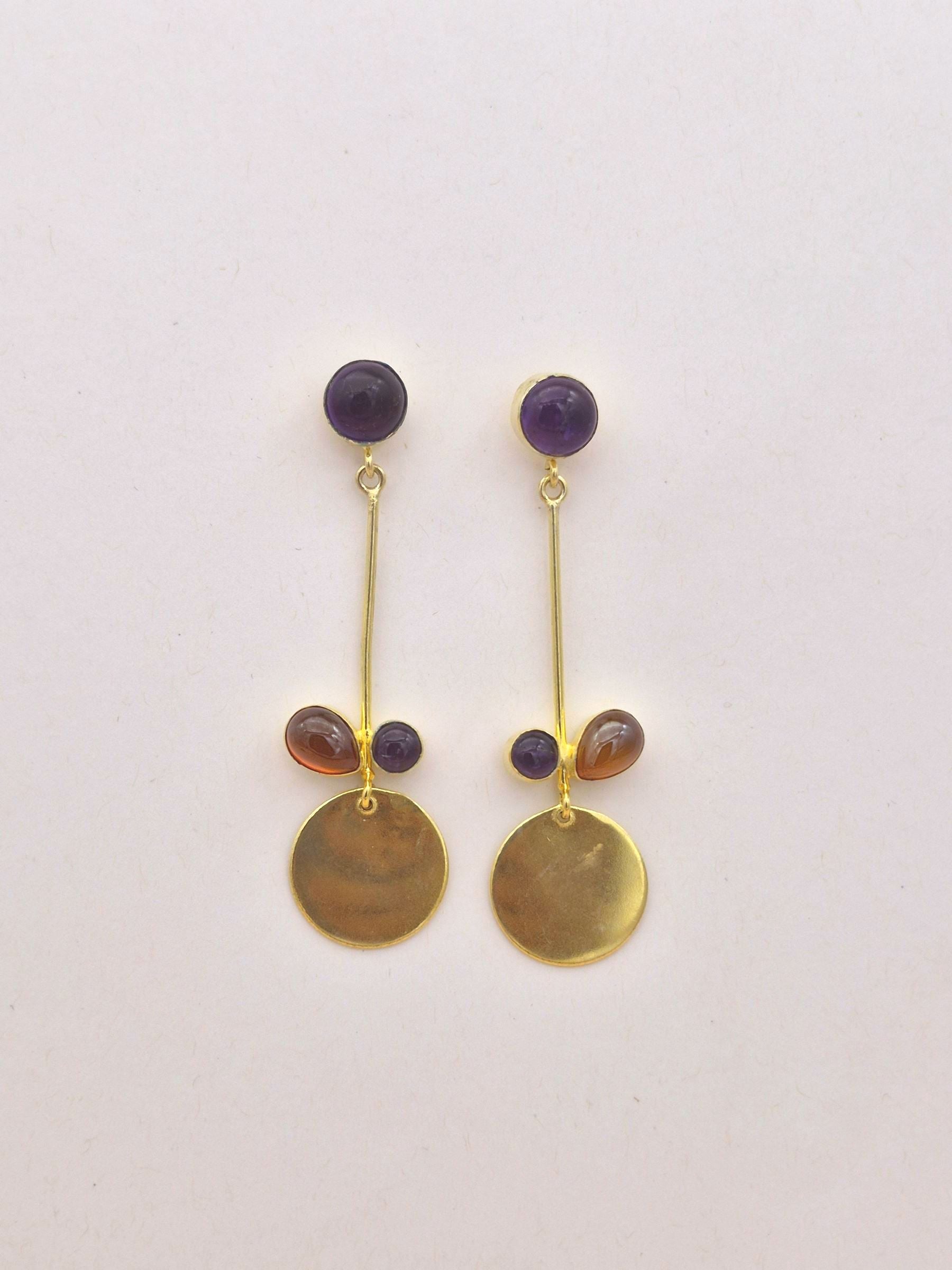 Charming Gold Plated Dangle Earrings – Semi Precious Stone Light weight Jewelry