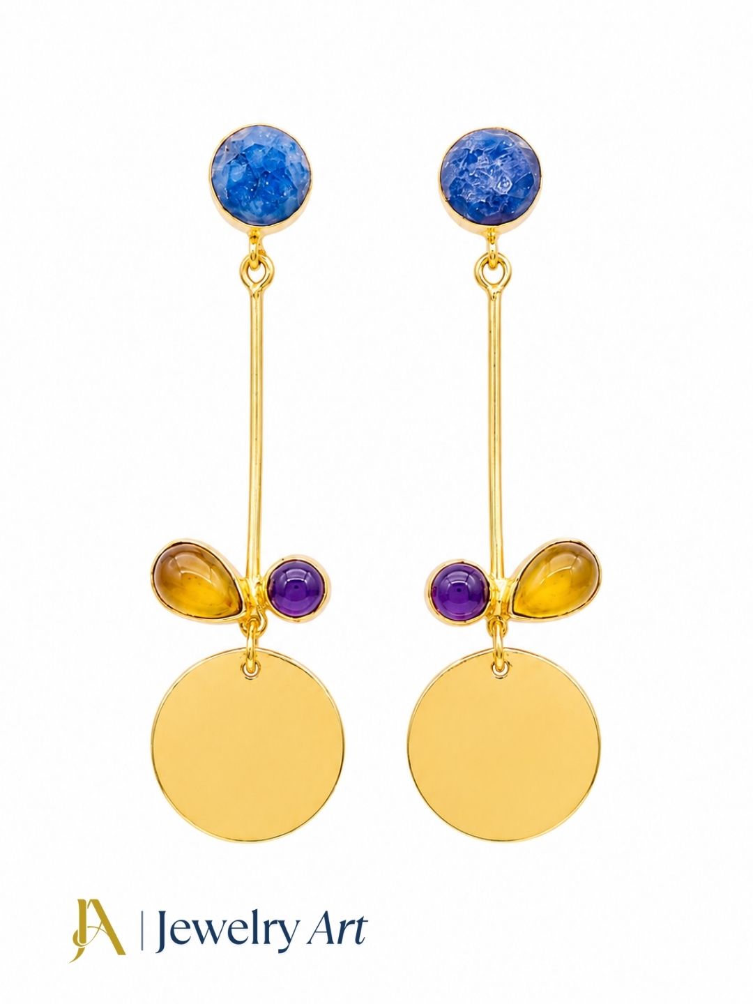 Handcrafted Blue Hathipara amethyst yellow onyx dangle earrings for women
