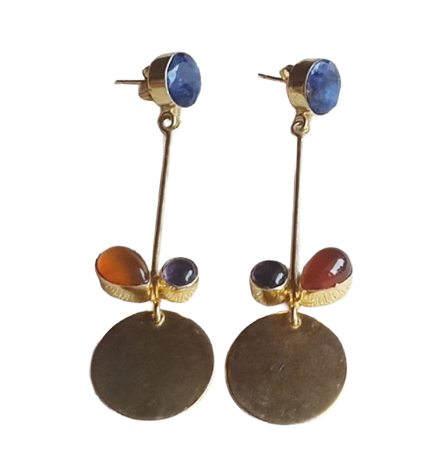 Charming Gold Plated Dangle Earrings – Semi Precious Stone Light weight Jewelry