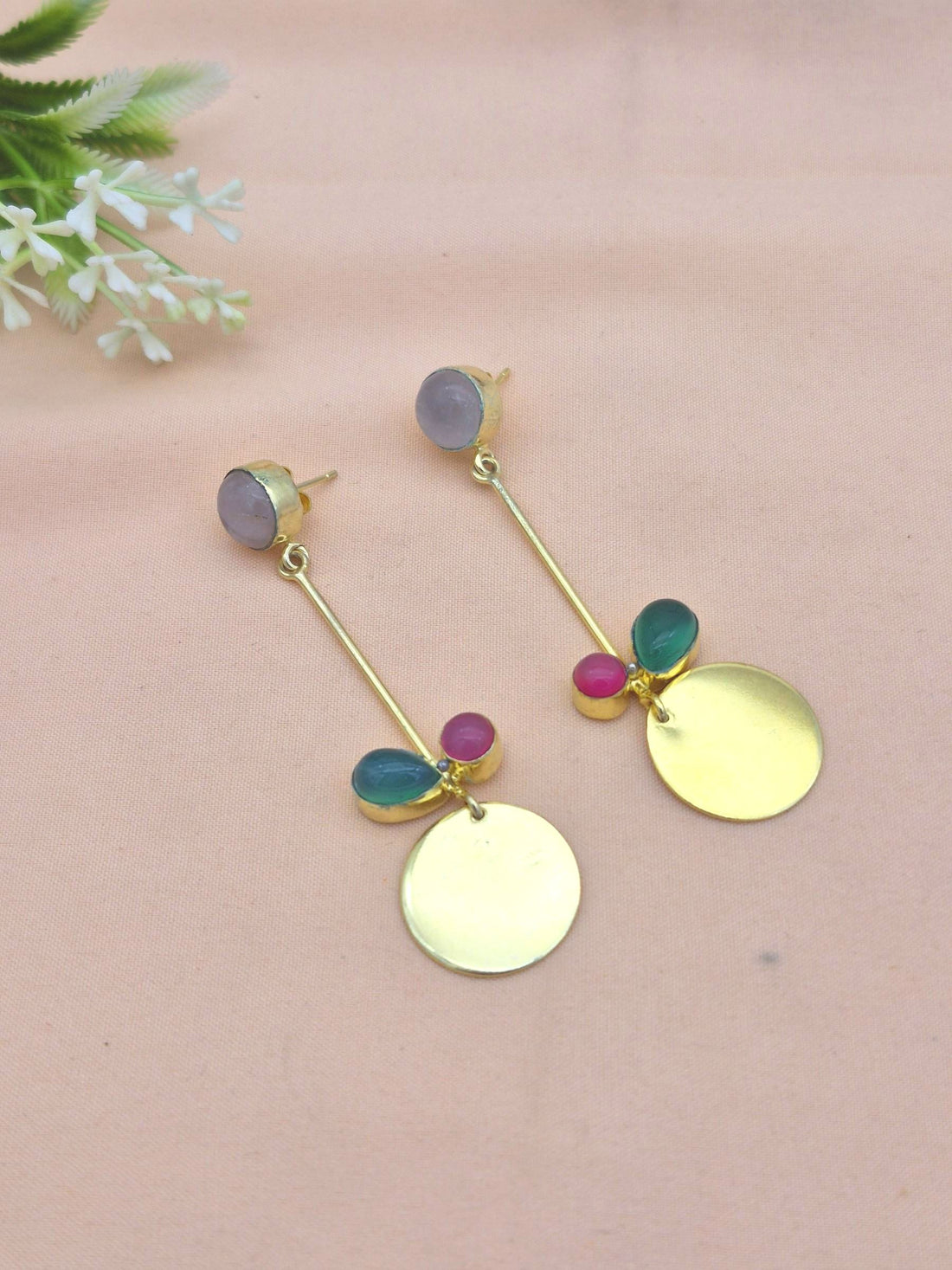 Charming Gold Plated Dangle Earrings – Semi Precious Stone Light weight Jewelry