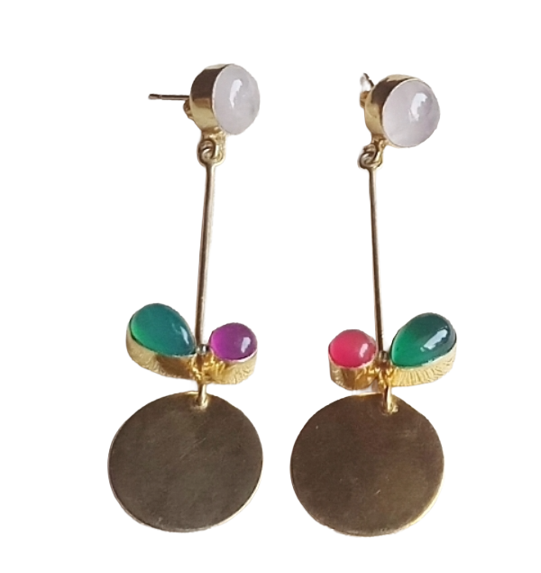 Charming Gold Plated Dangle Earrings – Semi Precious Stone Light weight Jewelry