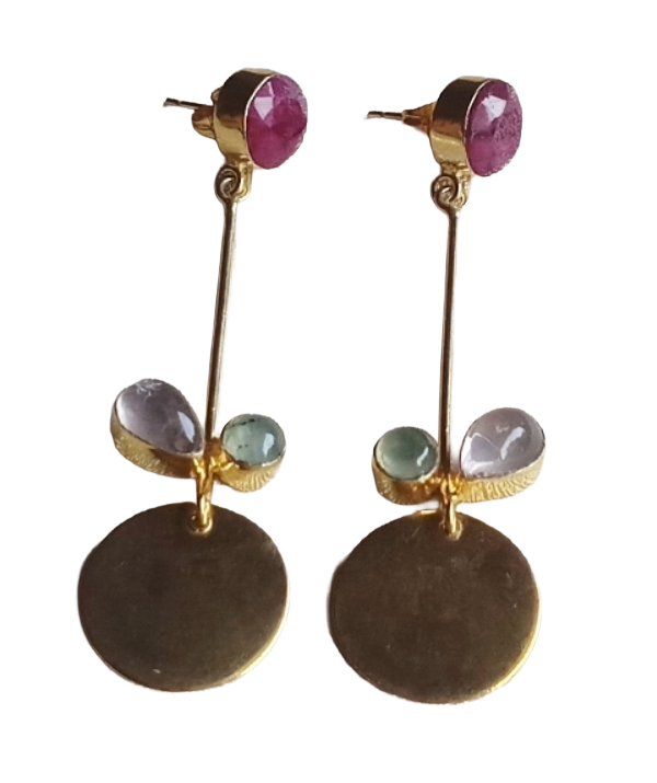 Charming Gold Plated Dangle Earrings – Semi Precious Stone Light weight Jewelry